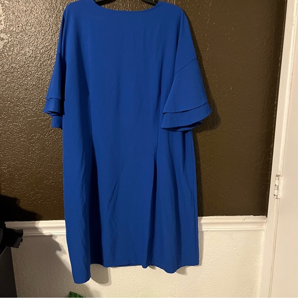 Blue Ruffle Short Sleeve Knee Length Shift Dress, Size 3X - Picture 6 of 6